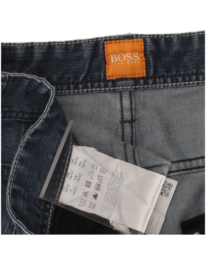 Jeans dritti da uomo HUGO BOSS W34 L32 cotone blu navy