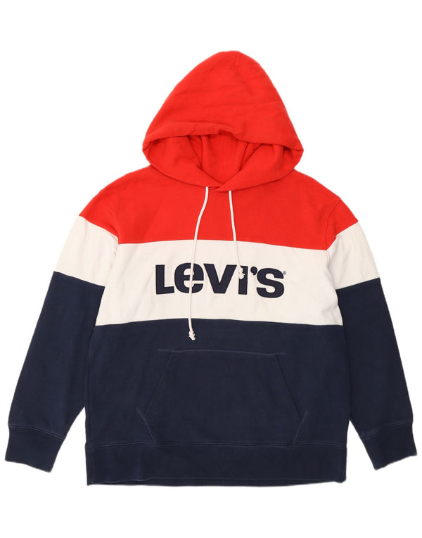 Levi's Womens Graphic Hoodie Jumper UK 14 Large Navy Blue Colourblock