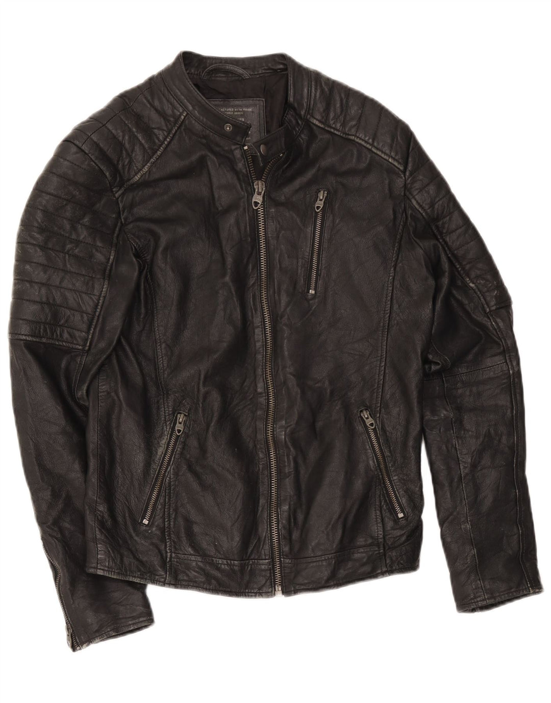 Giacca da pilota in pelle da uomo Jack & Jones UK 36 piccola nera