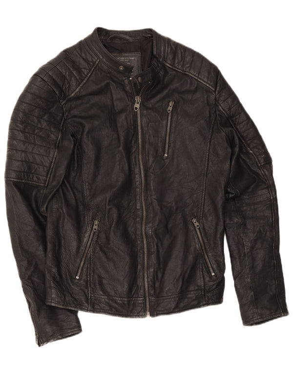 Giacca da pilota in pelle da uomo Jack & Jones UK 36 piccola nera
