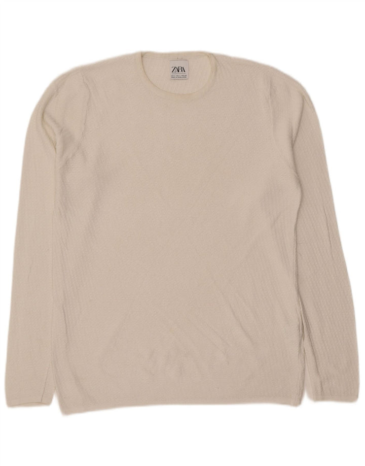 ZARA Mens Crew Neck Jumper Sweater Small Off White Viscose