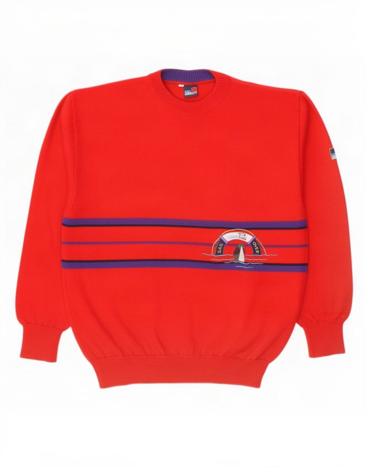 Maglione maglione girocollo da uomo Evan Pull XL lana a righe rosse