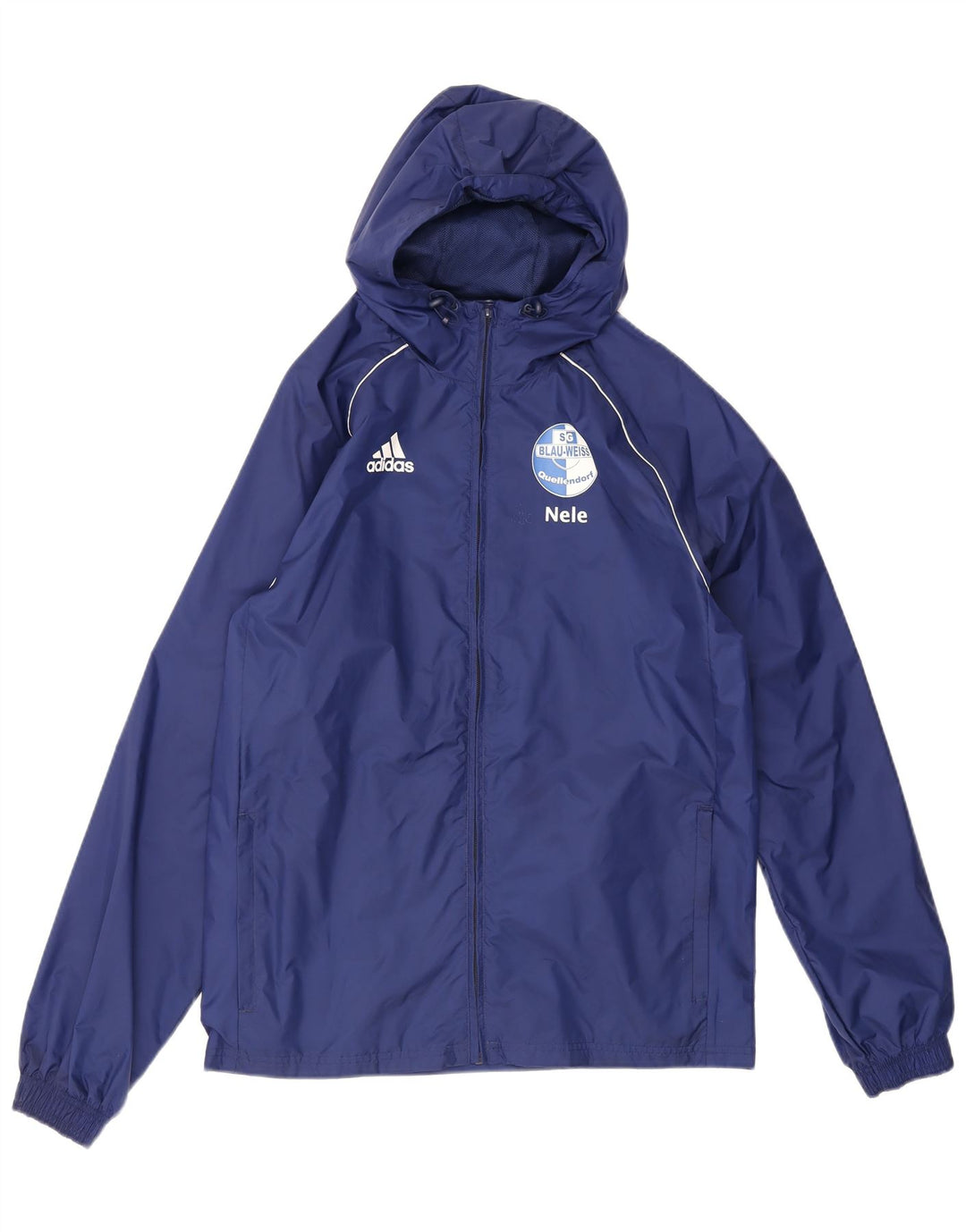 Giacca antipioggia con cappuccio grafico da uomo Adidas UK 36 Small nylon blu
