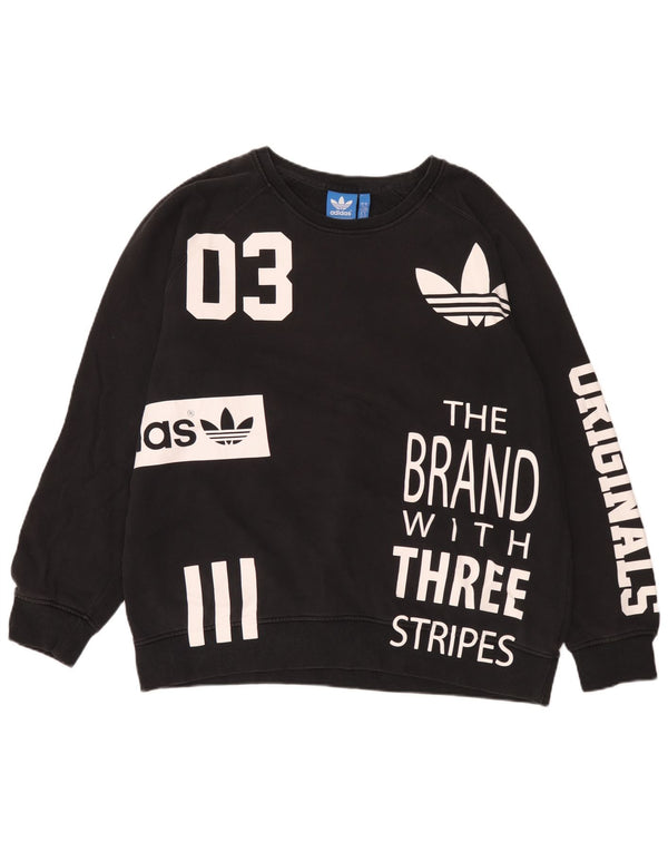Felpa grafica da uomo Adidas con tre strisce, XL, cotone nero