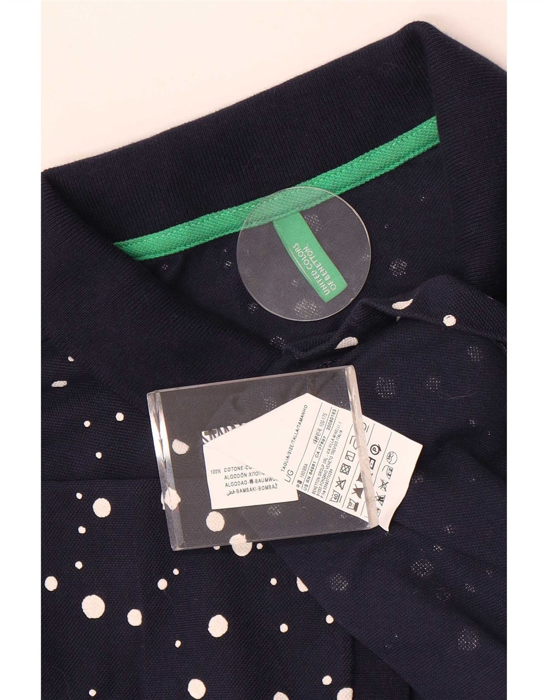 Polo Benetton Uomo Large Blu Navy Maculato Cotone
