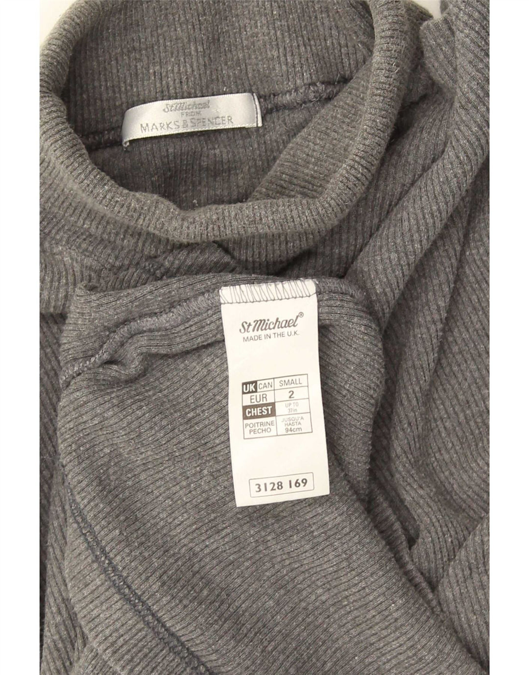 Marks & Spencer Top da uomo con collo alto a maniche lunghe in cotone grigio piccolo
