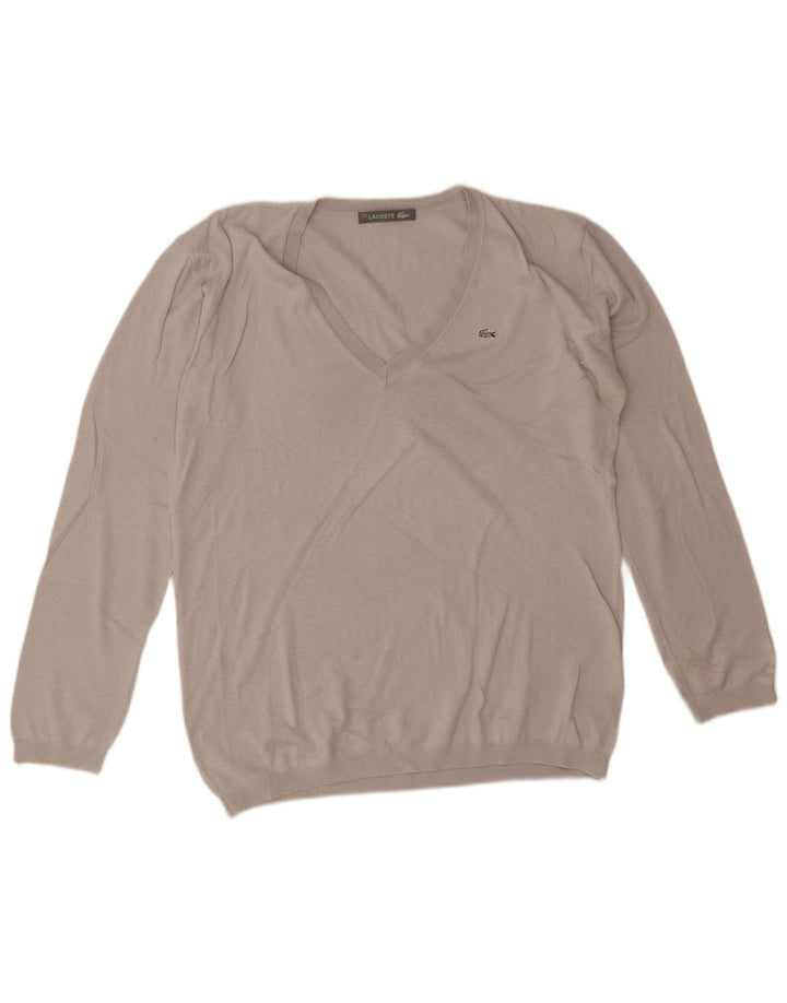Maglione da donna con scollo a V Lacoste taglia 44 grande seta grigia