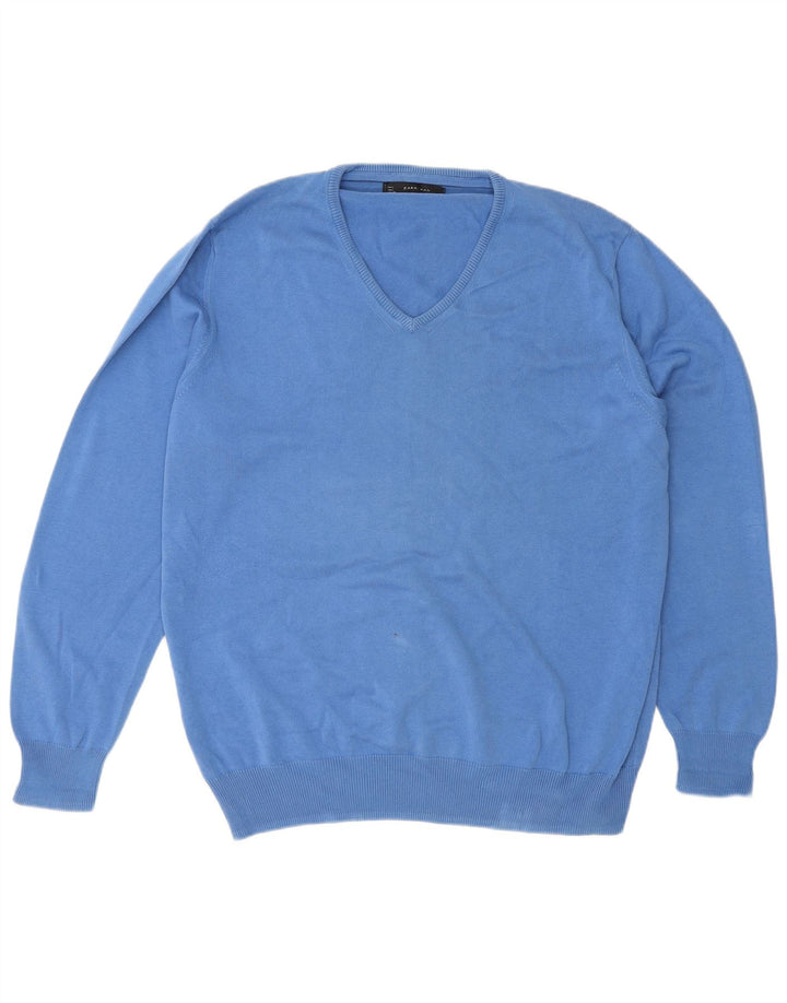Maglione Zara da uomo con scollo a V grande blu