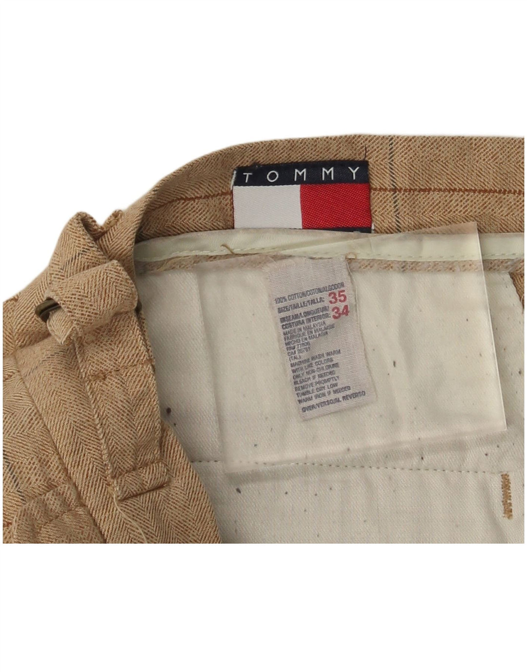 TOMMY HILFIGER Pantaloni da abito con pegging da uomo W35 L31 Cotone a quadri beige