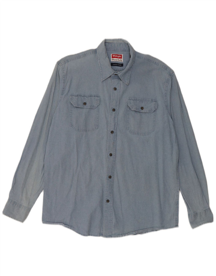 Camicia di jeans da uomo Wrangler grande in cotone blu