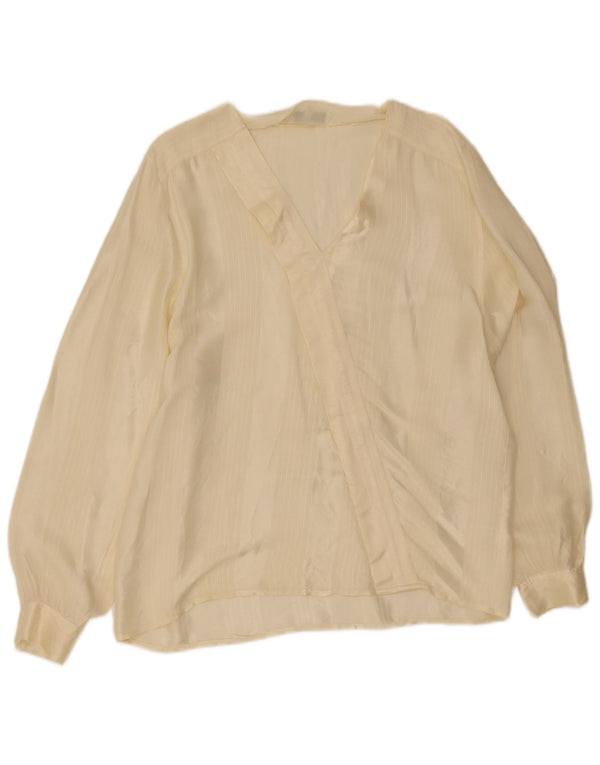 Camicetta vintage da donna a maniche lunghe Top IT 48 XL Acetato gessato giallo