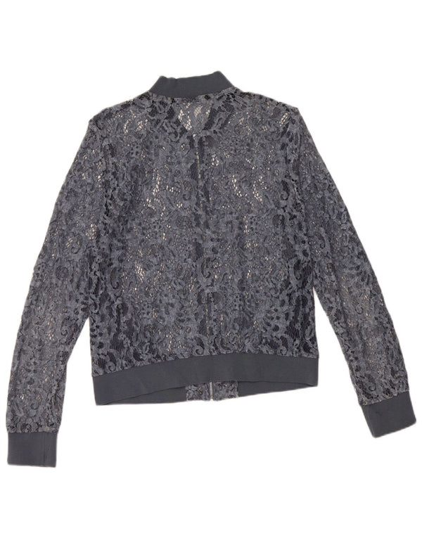 Top cardigan trasparente corto da donna Zara UK 12 blu medio floreale