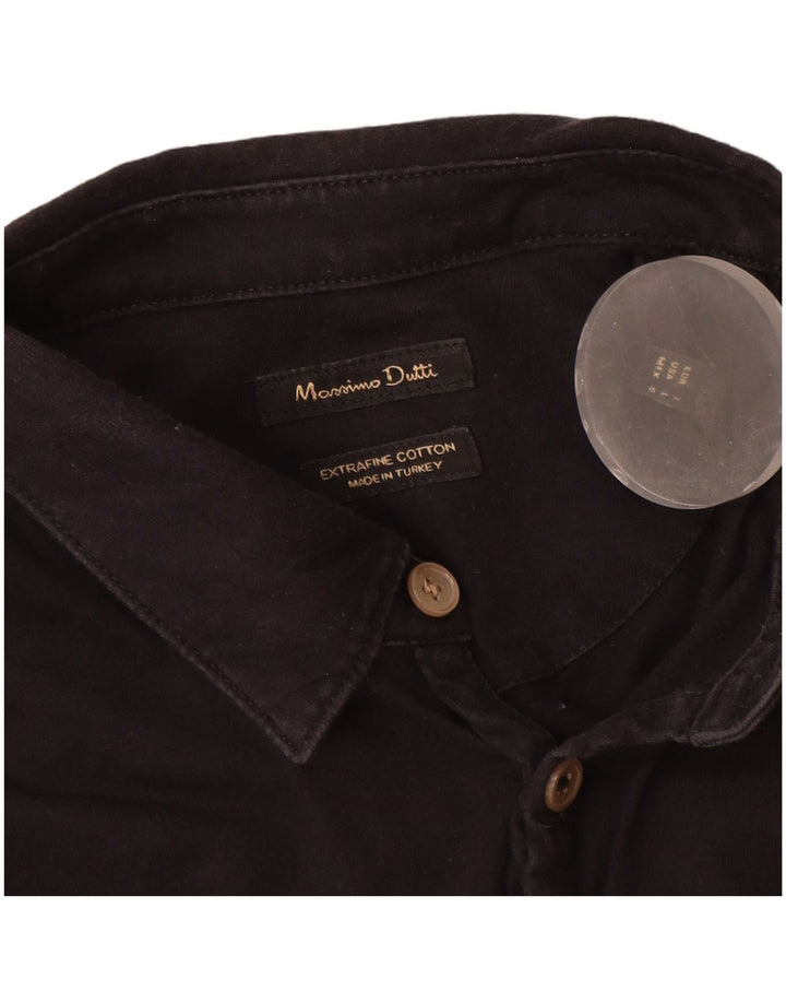 Polo da uomo a maniche lunghe Massimo Dutti grande in cotone nero
