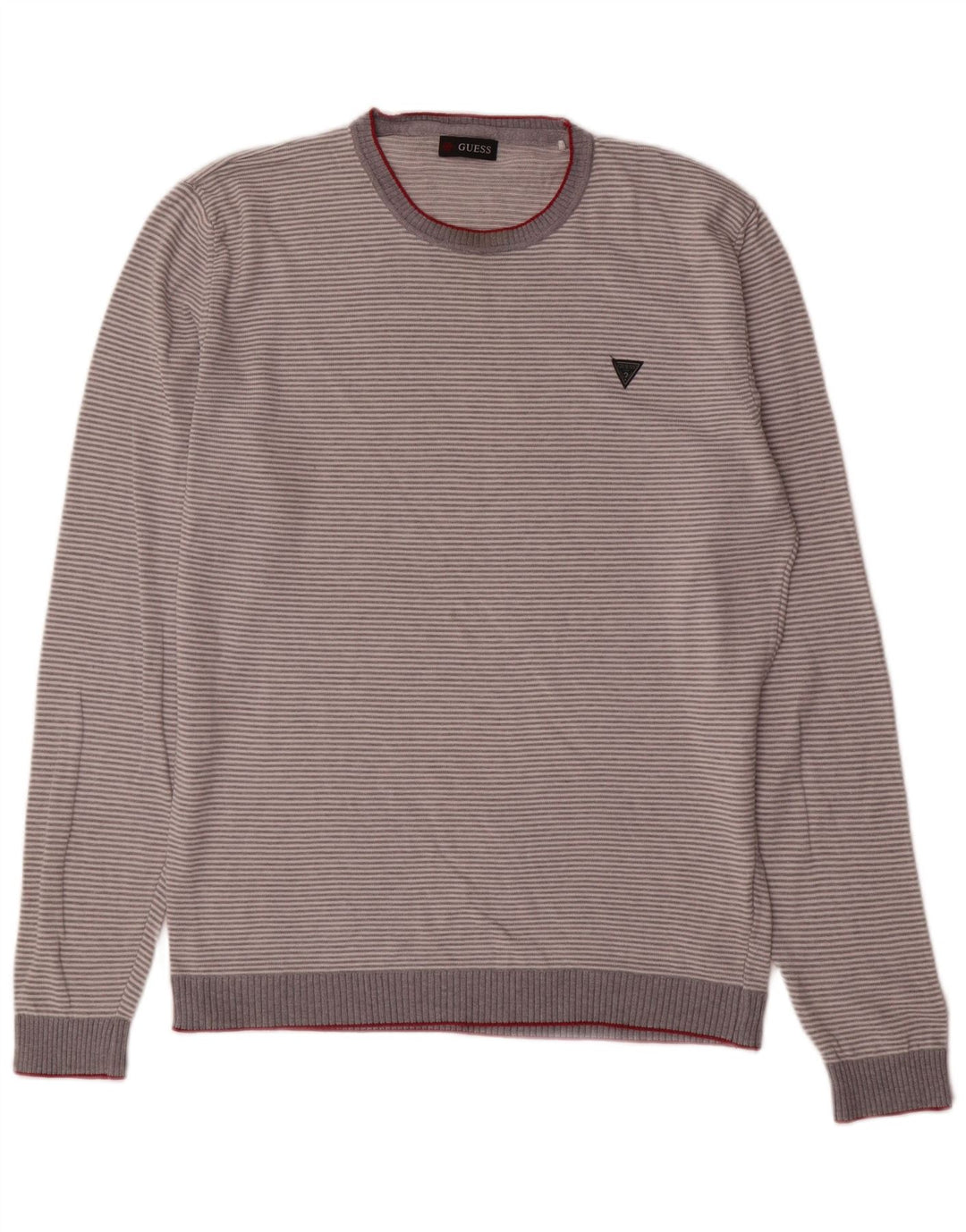 Maglione da uomo girocollo Guess in cotone a righe grandi grigie