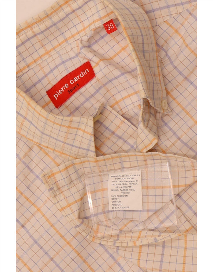 Camicia a maniche corte da uomo Pierre Cardin taglia 39 cotone medio a quadri bianco
