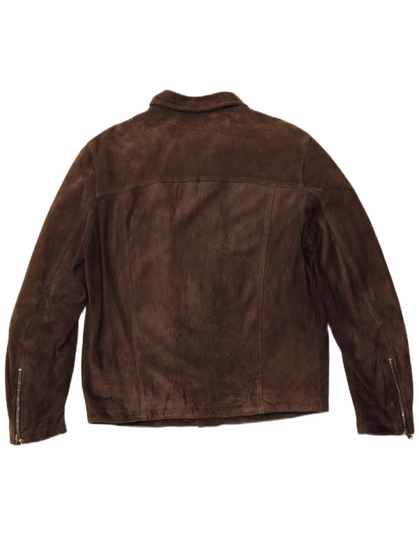 Giacca vintage in pelle scamosciata da donna UK 12 in pelle marrone medio