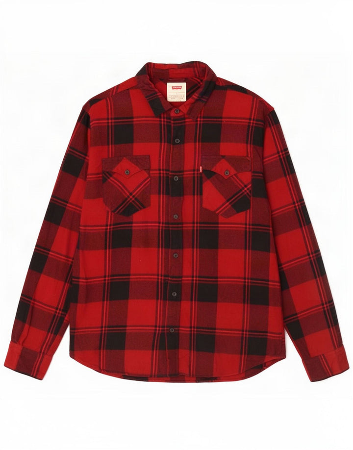 Levi's Camicia in flanella da uomo in cotone a quadri rossi grandi