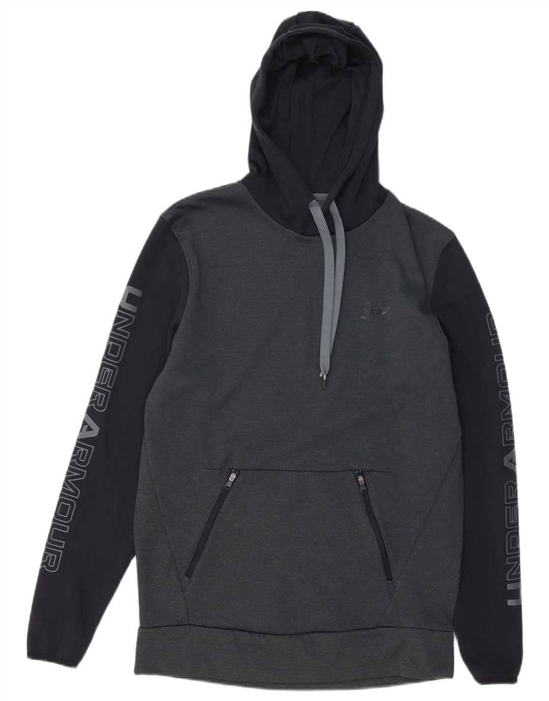 UNDER ARMOUR Maglione con cappuccio grafico Cold Gear da uomo piccolo grigio a blocchi di colore