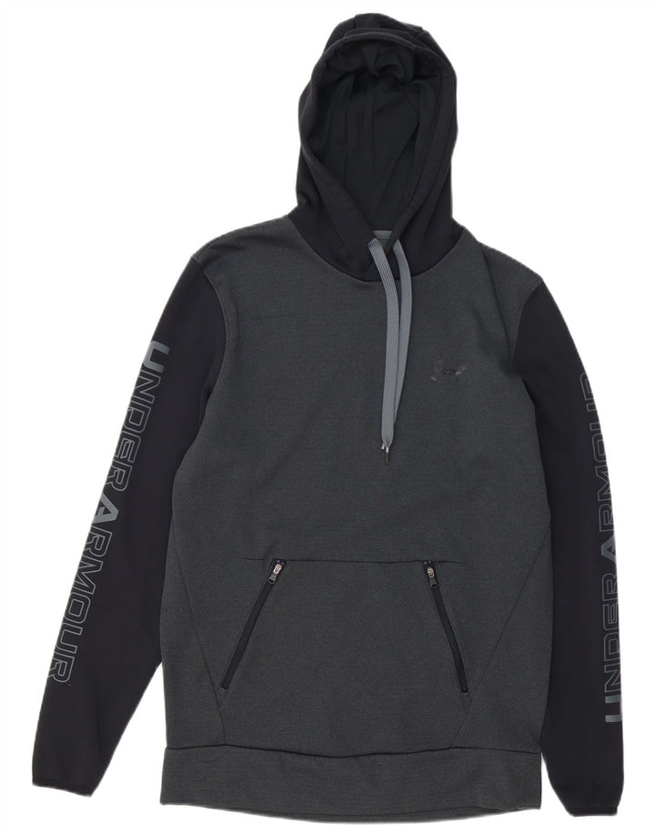 UNDER ARMOUR Maglione con cappuccio grafico Cold Gear da uomo piccolo grigio a blocchi di colore