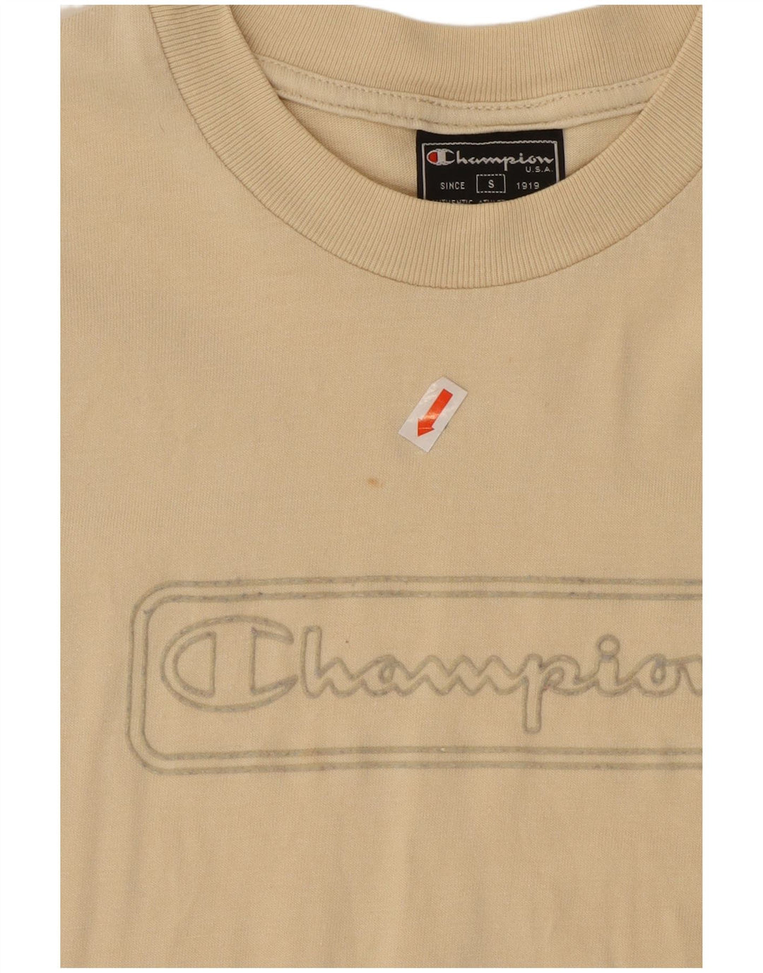 T-shirt grafica da donna Champion Top UK 10 piccola in cotone beige