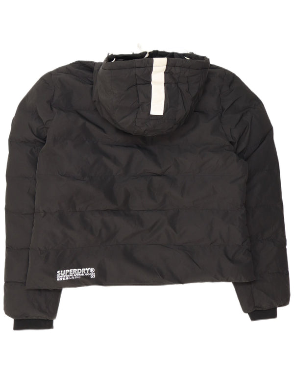 SUPERDRY Womens Graphic Hooded Padded Jacket UK 16 Large Black Colourblock