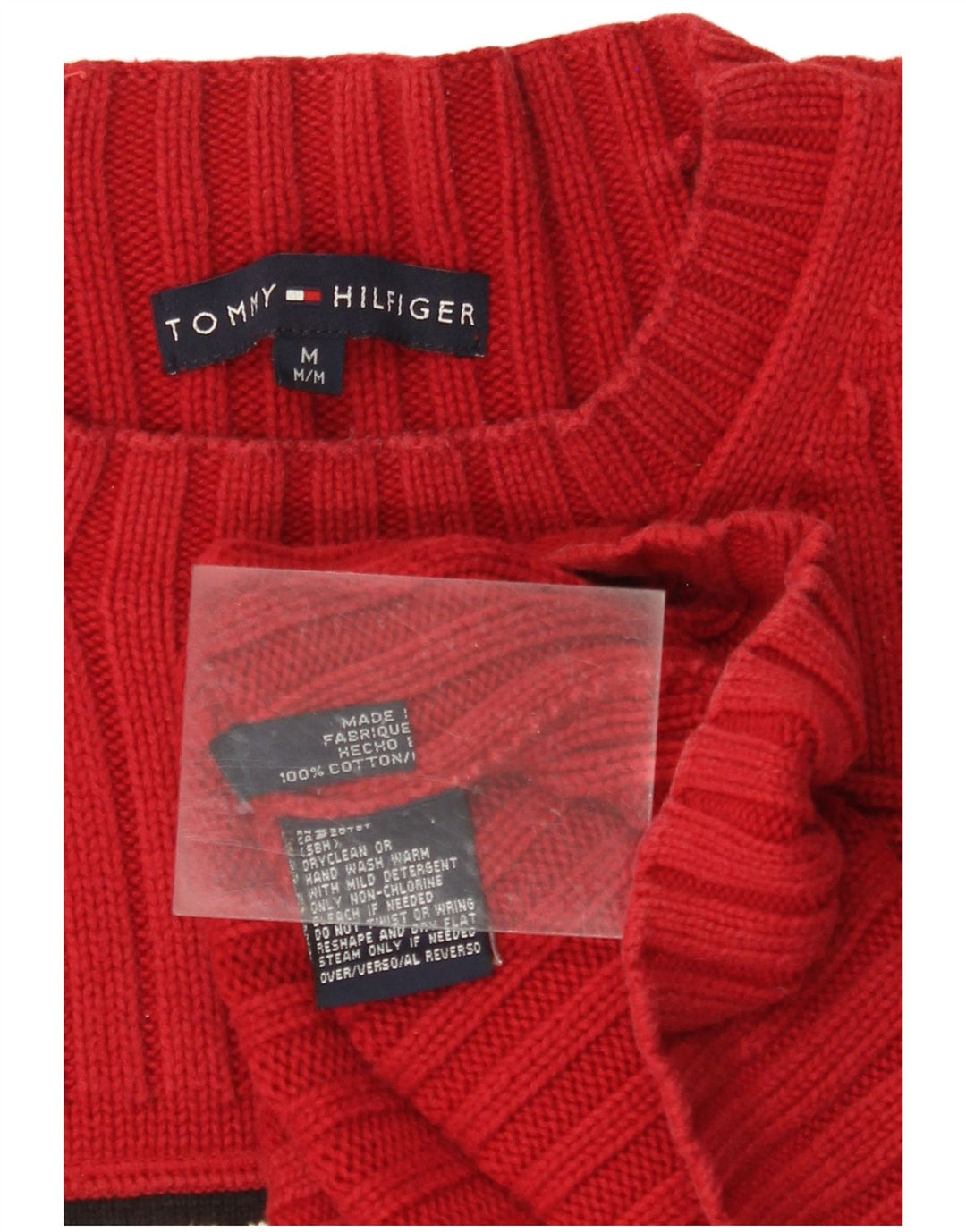 TOMMY HILFIGER Maglione girocollo con grafica da donna UK 14 Rosso medio