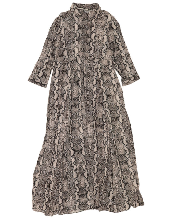 Vestito lungo Zara da donna con maniche a 3/4 UK 14 grande stampa animalier grigia