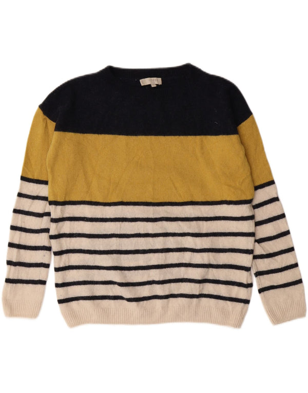 HOBBS Maglione da donna con scollo a barchetta UK 10 Piccolo in lana a righe gialle