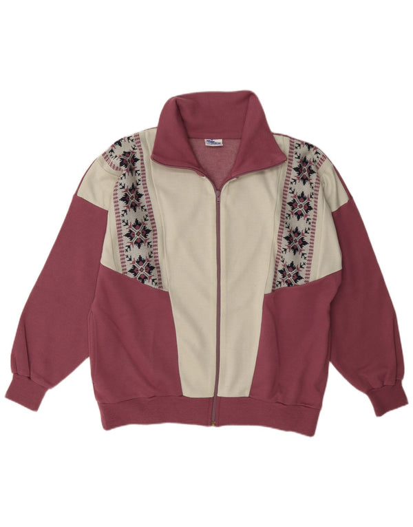 Maglione cardigan da donna vintage UK 18 XL Acrilico color block bordeaux