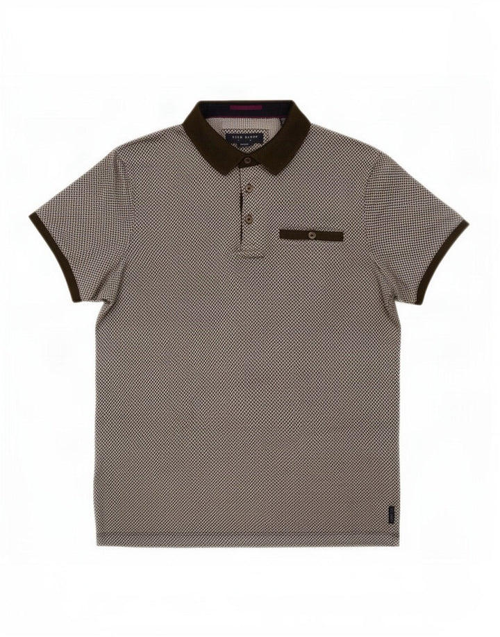 Polo da uomo Ted Baker taglia 3, cotone geometrico kaki medio
