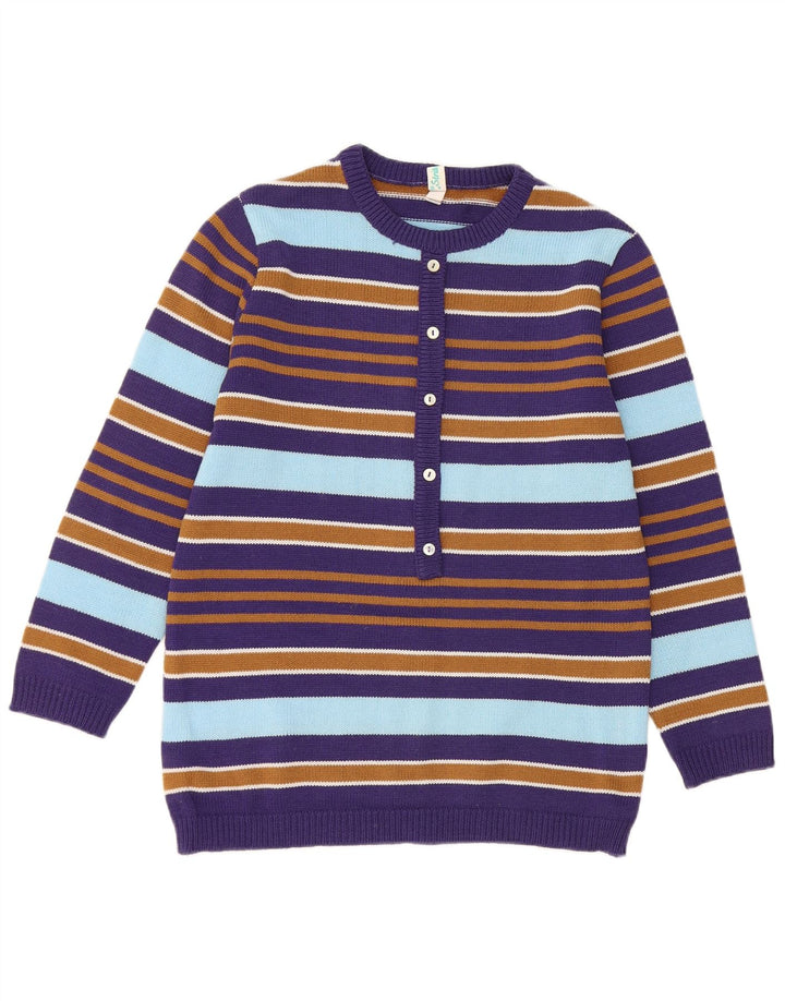 Maglione vintage da donna girocollo IT 42 a righe viola medio
