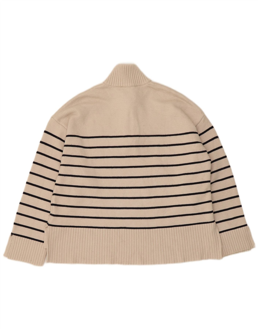 Maglione Zara da donna oversize con collo e zip UK 10 piccolo a righe beige