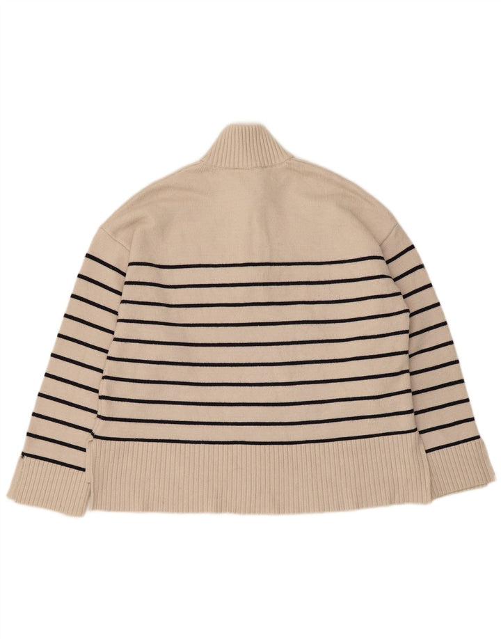 Maglione Zara da donna oversize con collo e zip UK 10 piccolo a righe beige