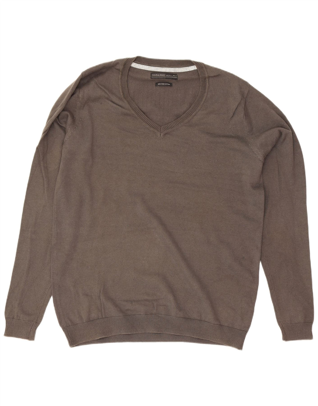 Maglione Zara da uomo con scollo a V grande in cotone grigio