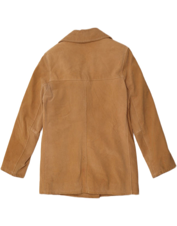 Giacca in pelle scamosciata doppio petto da donna Dario Brizzi UK 10 piccola in pelle beige