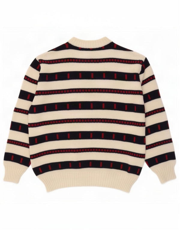 Maglione vintage da uomo girocollo a righe grandi bianche