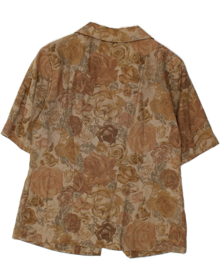 VINTAGE Womens Short Sleeve Blazer Jacket UK 12  Medium Brown Floral Vintage Vintage and Second-Hand Vintage from Messina Hembry 