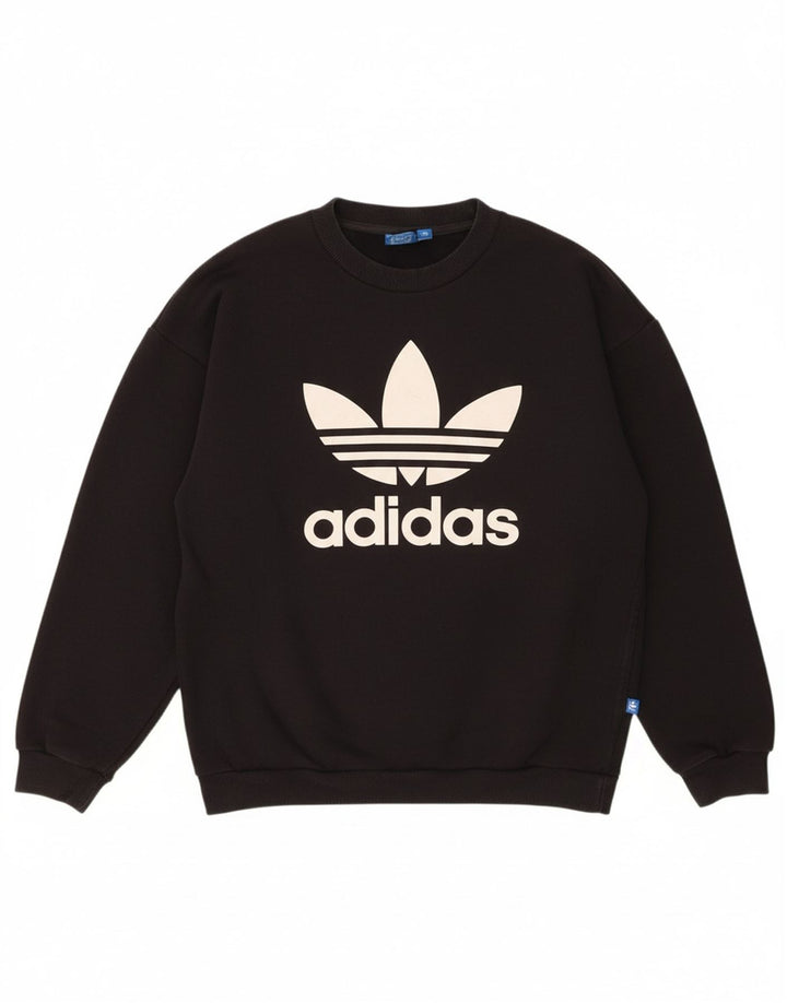 ADIDAS Womens Graphic Sweatshirt Jumper UK 12 Medium Black Cotton