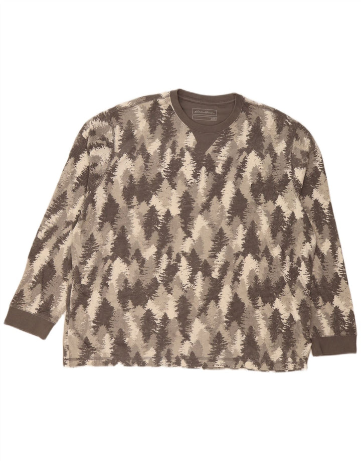 EDDIE BAUER Top da uomo con motivo astratto manica lunga 2XL cotone grigio