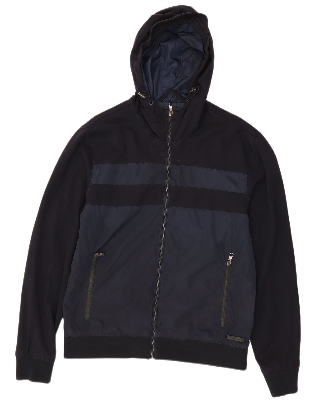 Giubbotto bomber con cappuccio da uomo Zara UK 42 XL Poliestere color block blu navy
