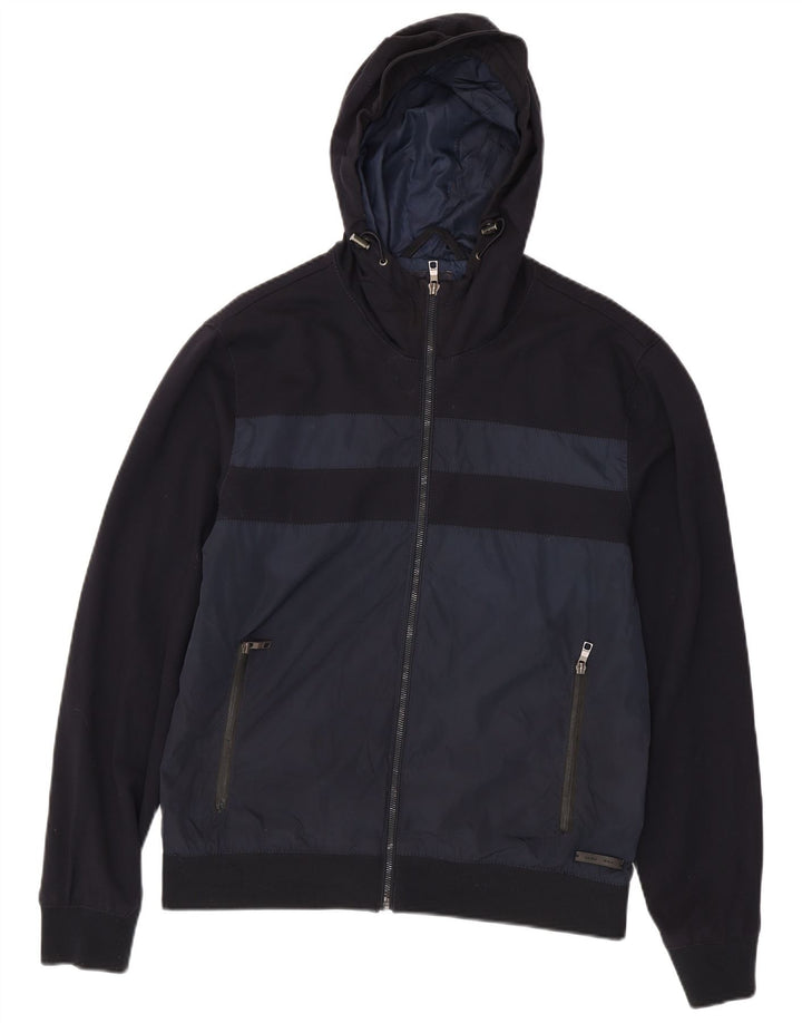 Giubbotto bomber con cappuccio da uomo Zara UK 42 XL Poliestere color block blu navy
