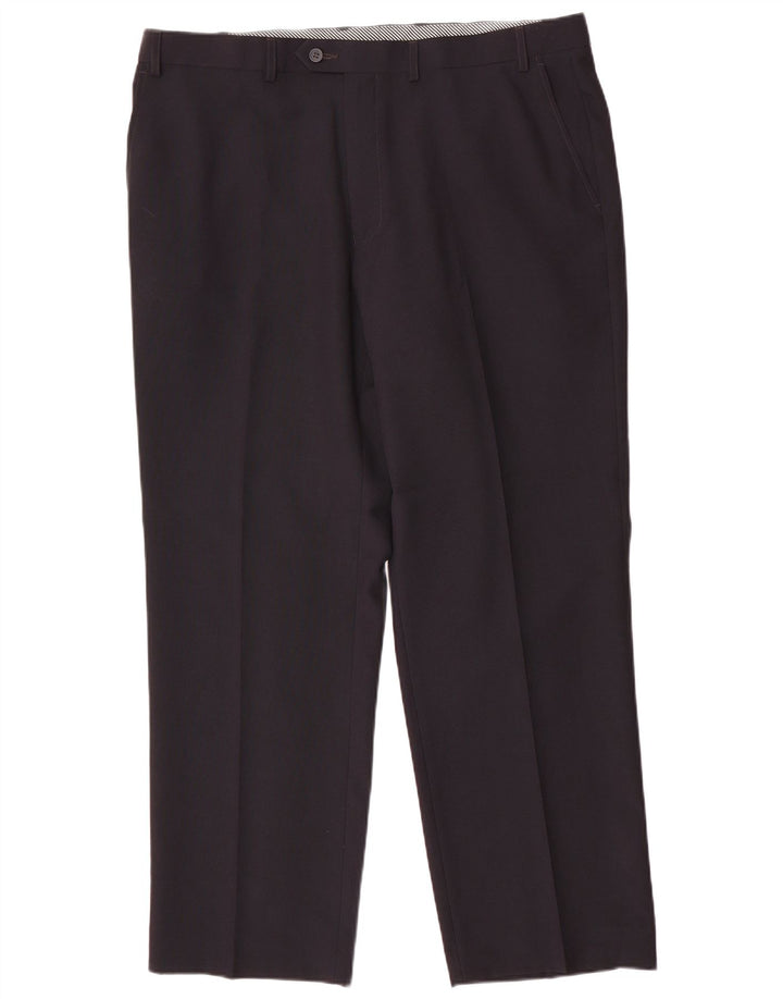 Pantaloni da abito dritti da uomo Marks & Spencer W40 L31 poliestere blu navy