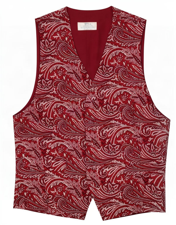 Vintage Mens Waistcoat Small Red Paisley Silk