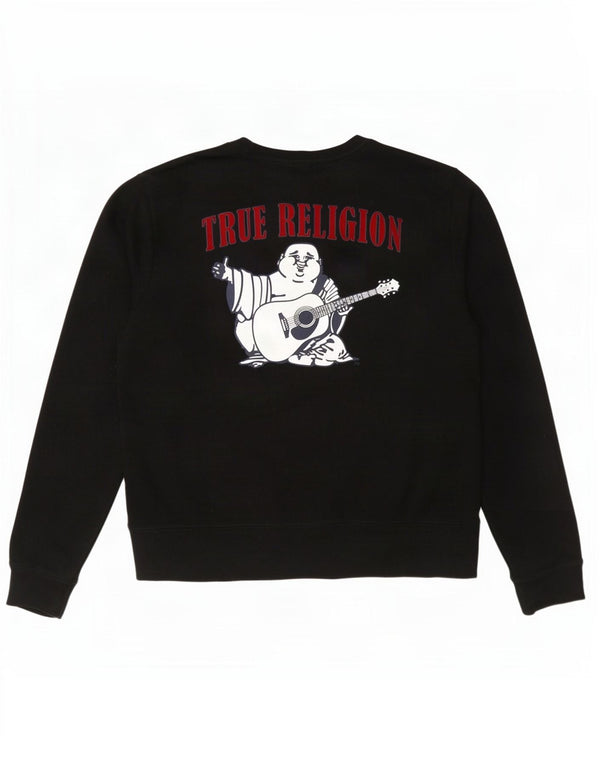Felpa grafica da donna True Religion, maglione UK 16, grande cotone nero