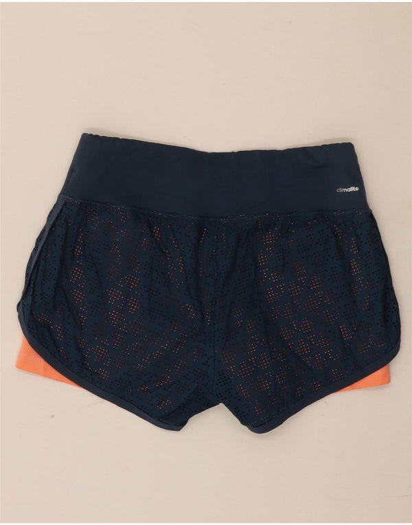 Pantaloncini sportivi Adidas Climalite da donna UK 6 XS Poliestere geometrico blu navy