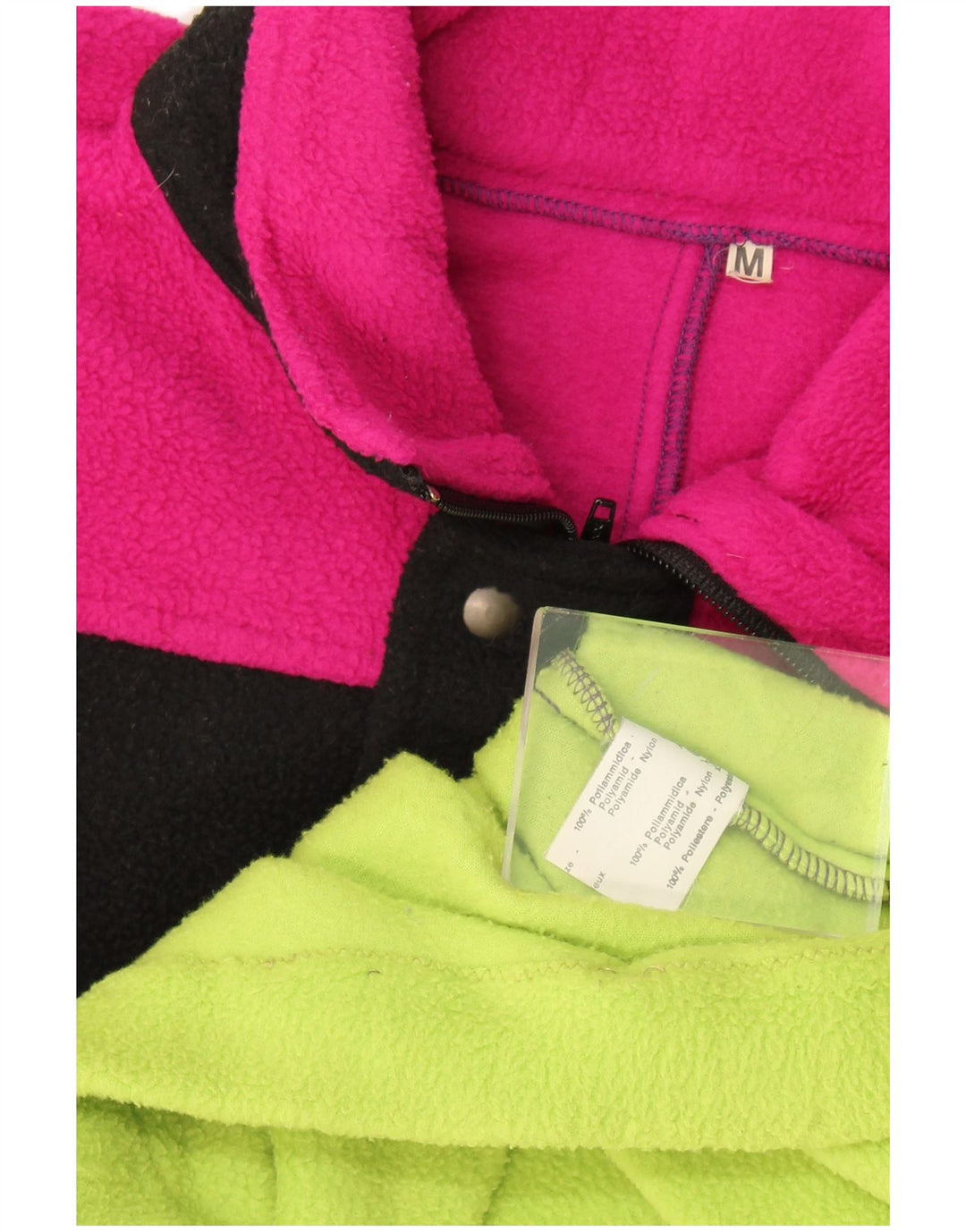 Maglione in pile da uomo vintage con zip e collo in poliestere color block verde medio