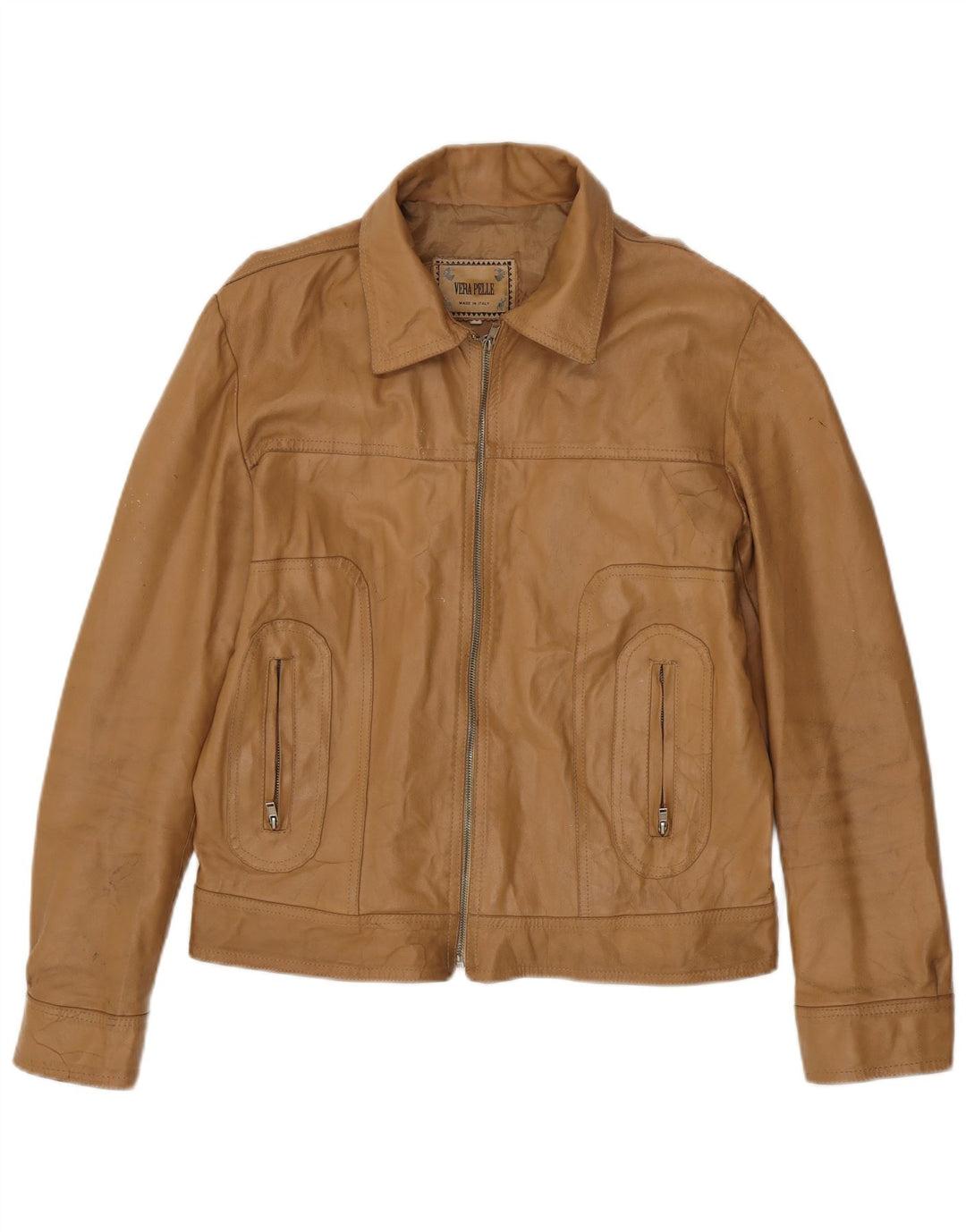 Giacca in pelle vintage da donna UK 18 XL in pelle beige