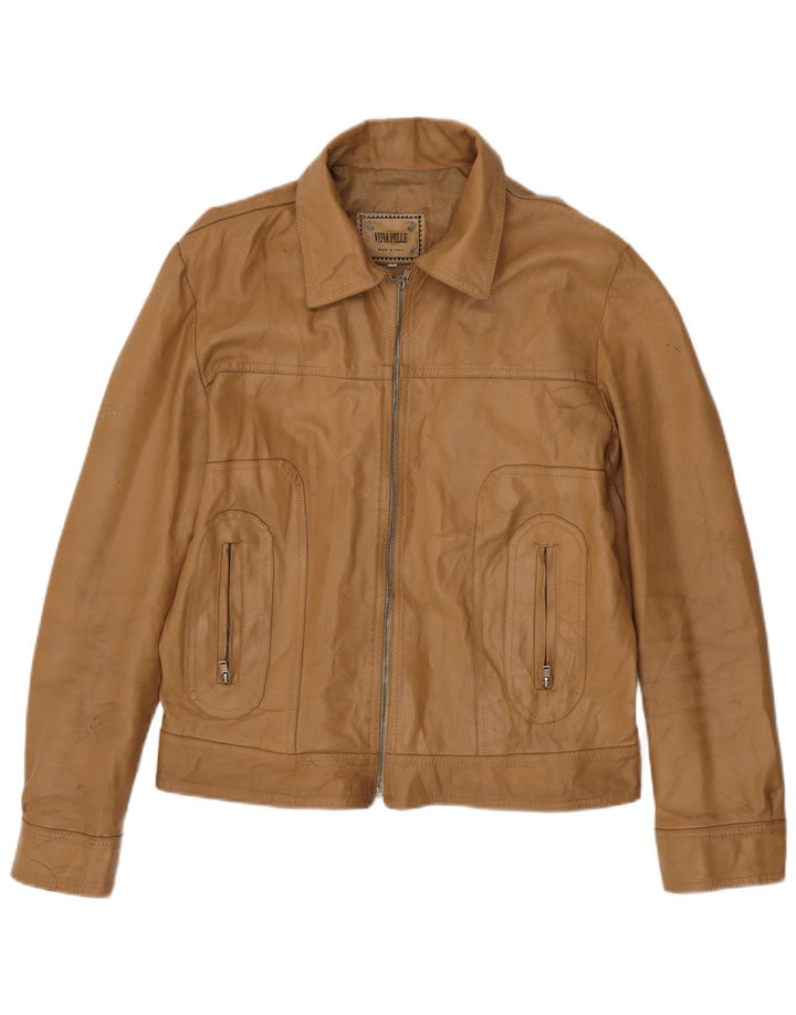Giacca in pelle vintage da donna UK 18 XL in pelle beige