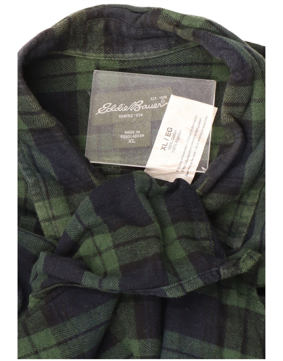EDDIE BAUER Camicia da uomo in flanella XL verde a quadri in cotone