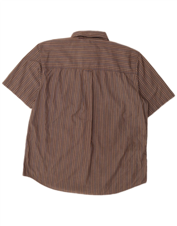 Chaps Camicia da uomo a maniche corte Easy Care, grande, in cotone a righe marroni